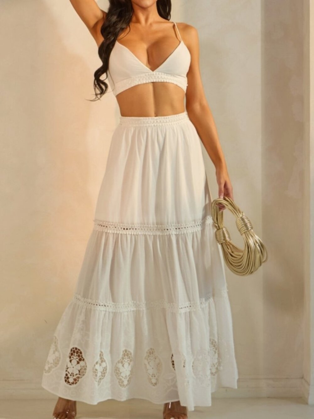 {NEW ARRIVAL} Selena Crochet Lace Bralette & Maxi Skirt Set